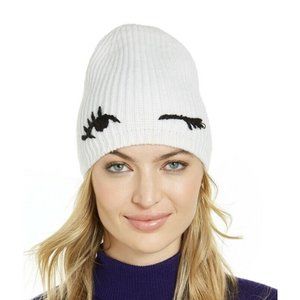 Kate Spade White Winking Beanie Hat